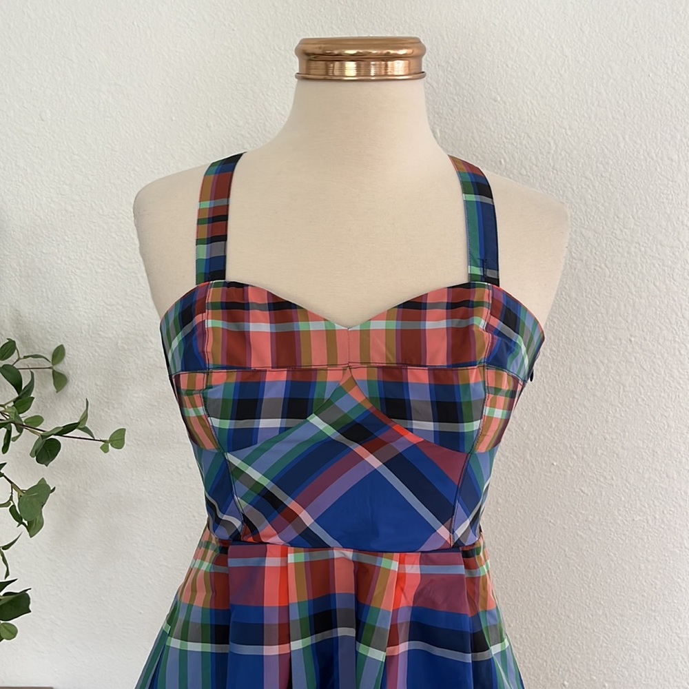 Anthropologie Maeve Plaid A-Line Silk Blend Mini Retro Dress - Picture 5 of 11